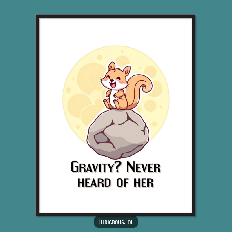 Free Printable Wall Art: Humorous Squirrel Moon Rock Rider for Quirky Downloadable Home Decor