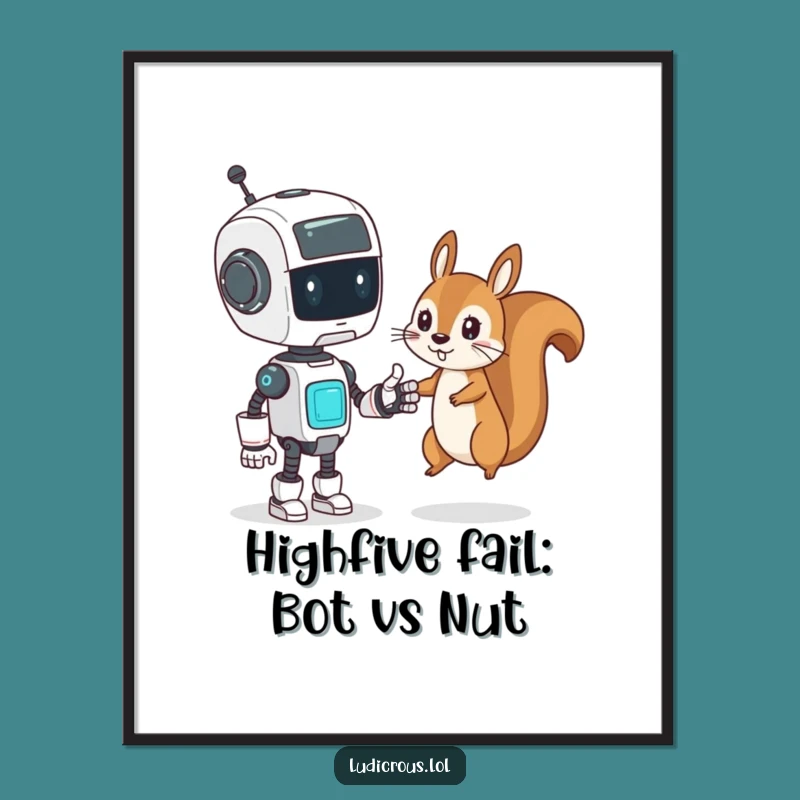 Funny Free Printable Wall Art: Robot vs Squirrel High-Five, Quirky Downloadable Decor