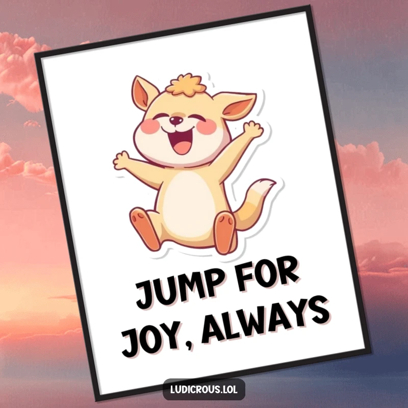 Funny Free Printable Wall Art: A joyful animal is depicted in a comically exaggerated, high-flying leap, ideal for whimsical decor.