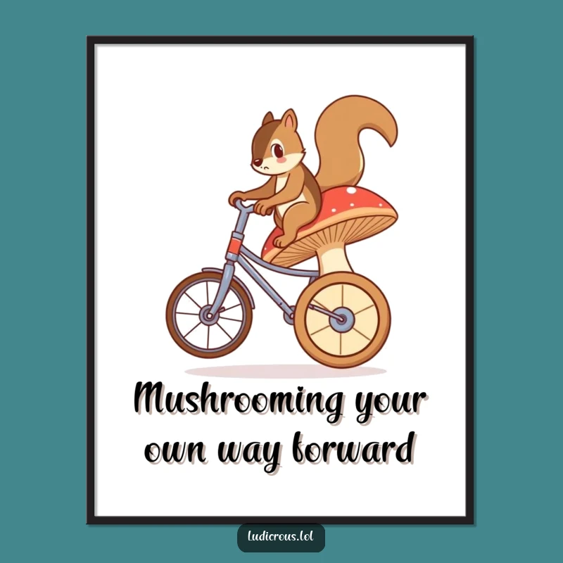 Free Printable Squirrel Art: Wobbly Mushroom Rider Whimsical Wall Decor
