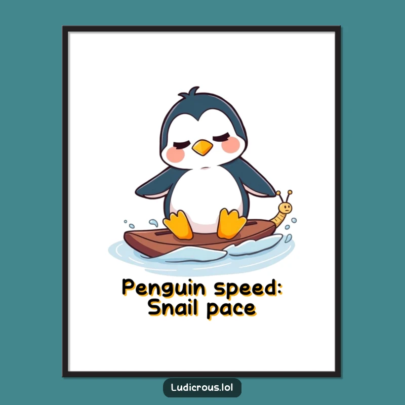 Funny Free Printable Wall Art: Penguin Snail Waterski, Quirky Downloadable Decor