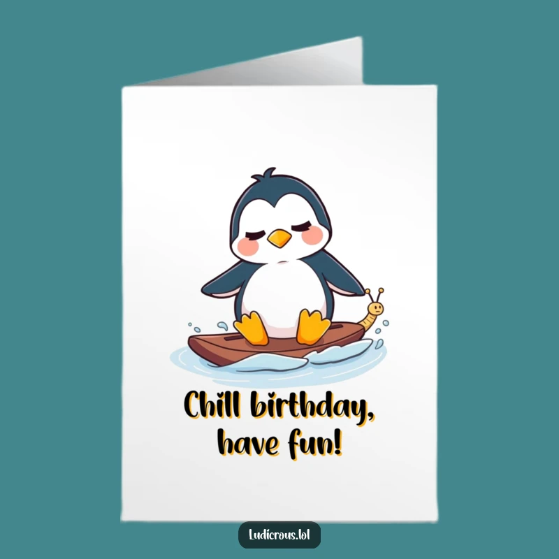 Funny Free Printable Birthday Card: Penguin Waterskiing Snail, Hilarious Downloadable Gift