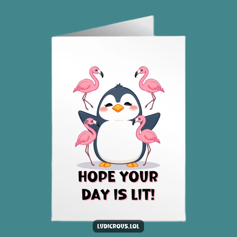 Free Printable Birthday Card: Juggling Penguin - Hilarious Chaotic Fun Downloadable Gift
