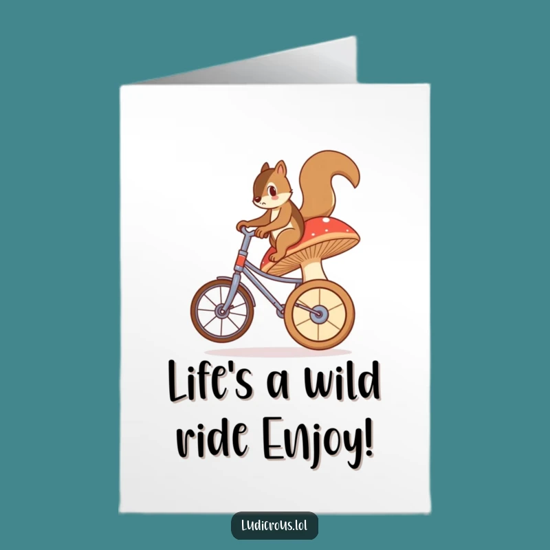 Free Printable Squirrel Birthday Card: Wobbly Mushroom Rider Downloadable Gift