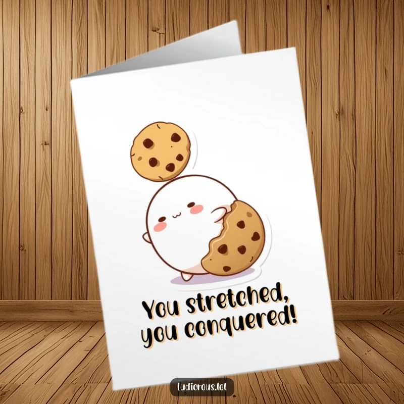 Funny Free Printable Congratulations Card: A stretching blob achieving its goal, celebrating success humorously