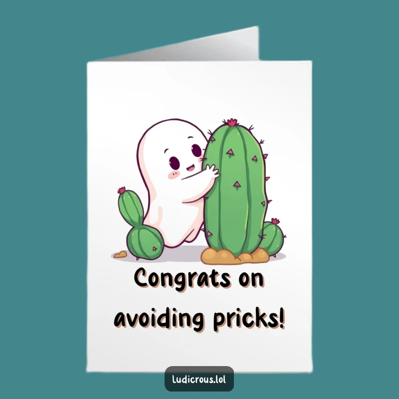 Free Printable Congrats Card: Funny Ghost Cactus Hug Fail - Downloadable Gift