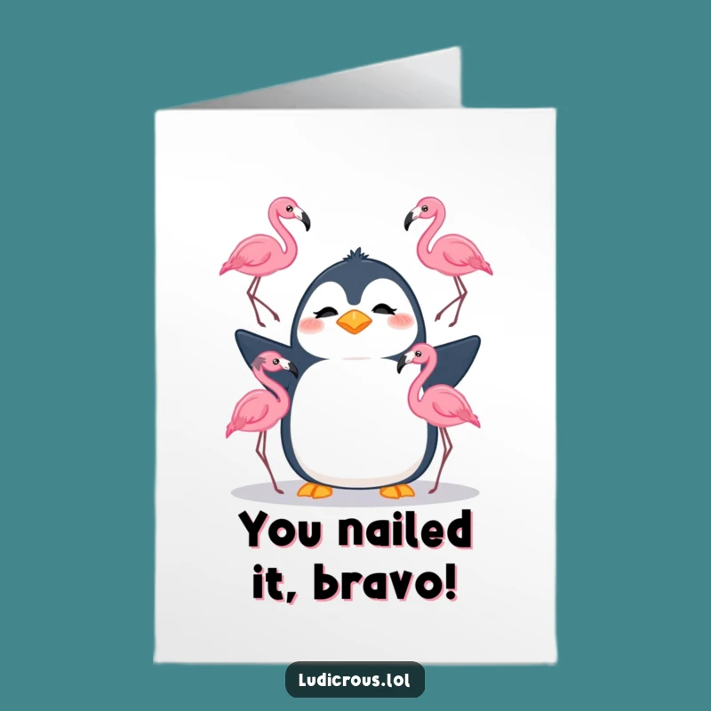 Free Printable Congrats Card: Juggling Penguin - Absurd Downloadable Celebration Gift