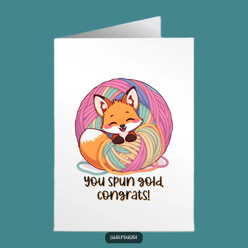 Funny Free Printable Congrats Card: Fox Yarn Ball - Cute Downloadable