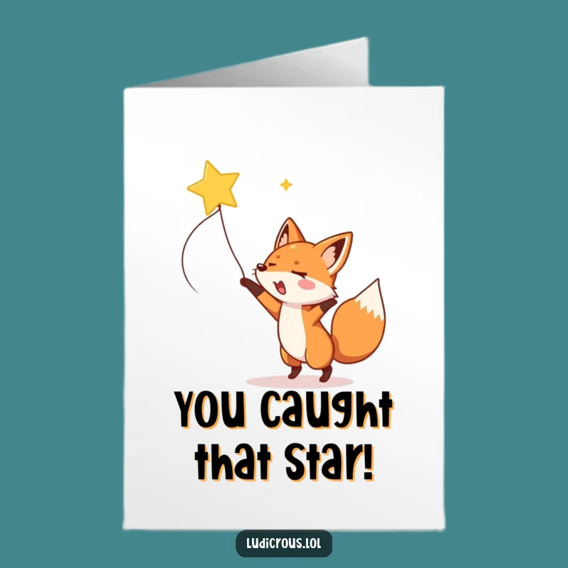 Free Printable Congrats Card: Fox Lassoing Star Funny Downloadable Gift
