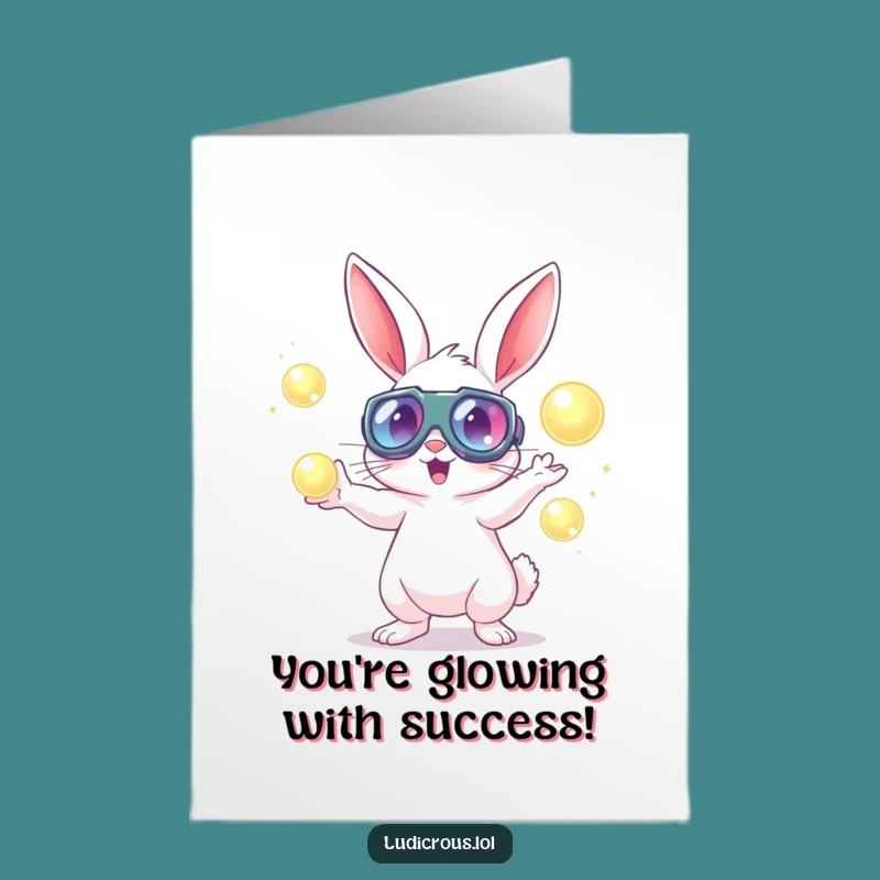 Free Printable Congrats Card: Goggled Rabbit Juggling Funny Downloadable Gift