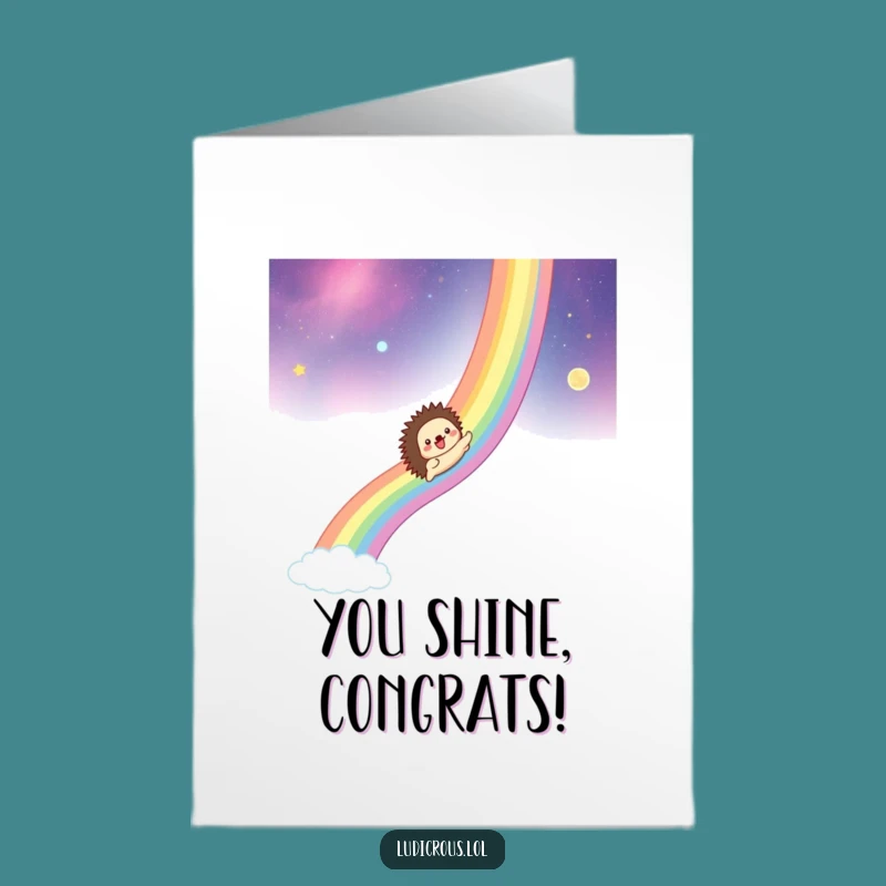 Free Printable Funny Hedgehog Congrats Card: Rainbow Slide to Stellar Achievements!
