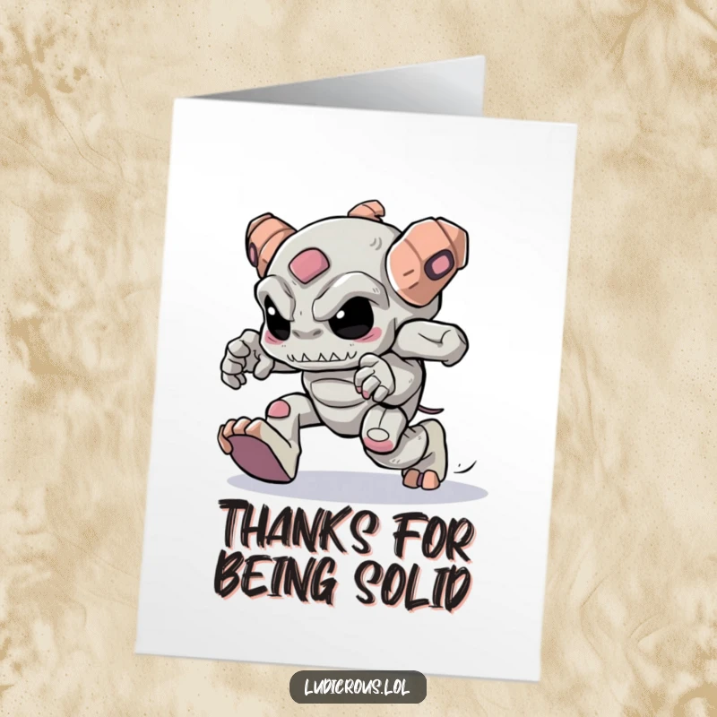 Funny Free Printable Thank You Card: A determined golem tries skipping with heavy feet, sending thanks.