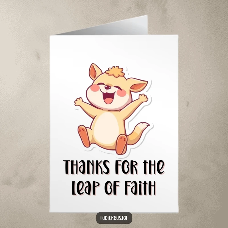 Funny Free Printable Thank You Card: A joyful animal strikes a comically over-the-top mid-leap pose, a fun way to say thanks.