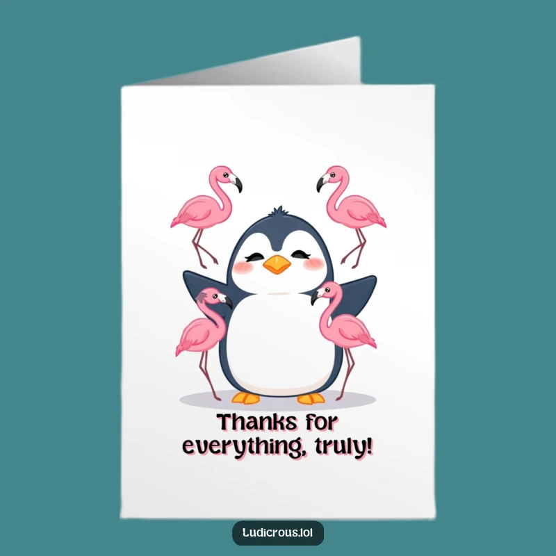 Free Printable Thank You Card: Juggling Penguin - Comedic Downloadable Gratitude Gift