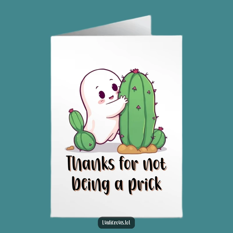 Free Printable Thank You Card: Ghost Embraces Cactus - Funny Downloadable