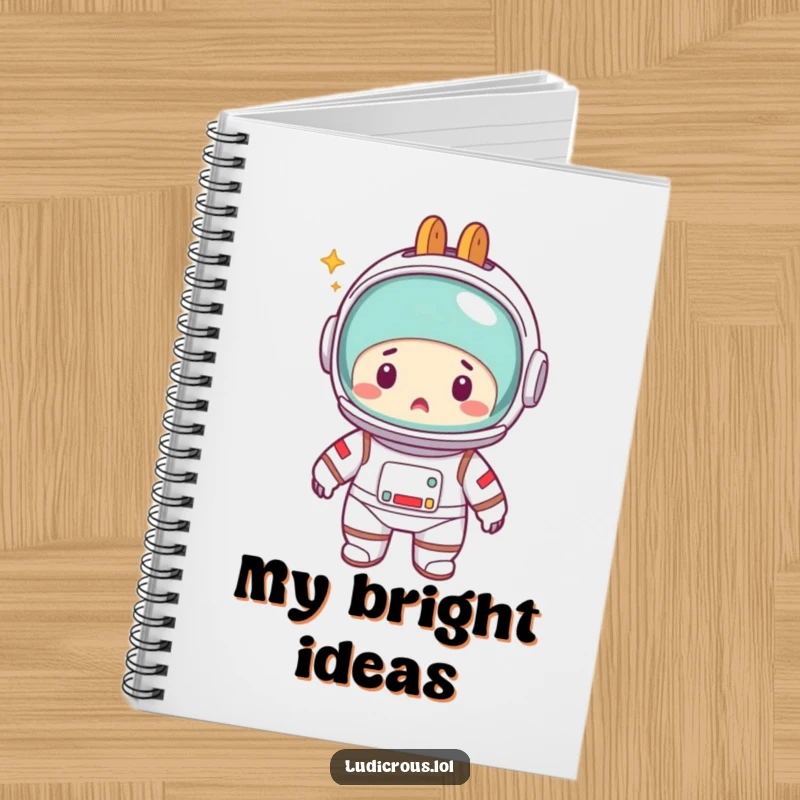 Funny notebook cover featuring a startled astronaut with a toaster as a helmet, inspiring creative journaling and space-themed thoughts.