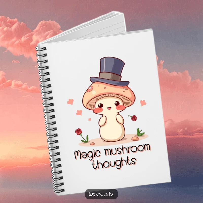 Funny notebook with a mushroom magician cover, perfect for jotting down notes, spells, or magical ideas with humor.