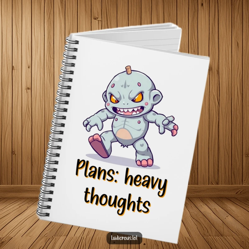 Funny determined golem character trying to skip with heavy feet, this notebook is a funny gift for planners.