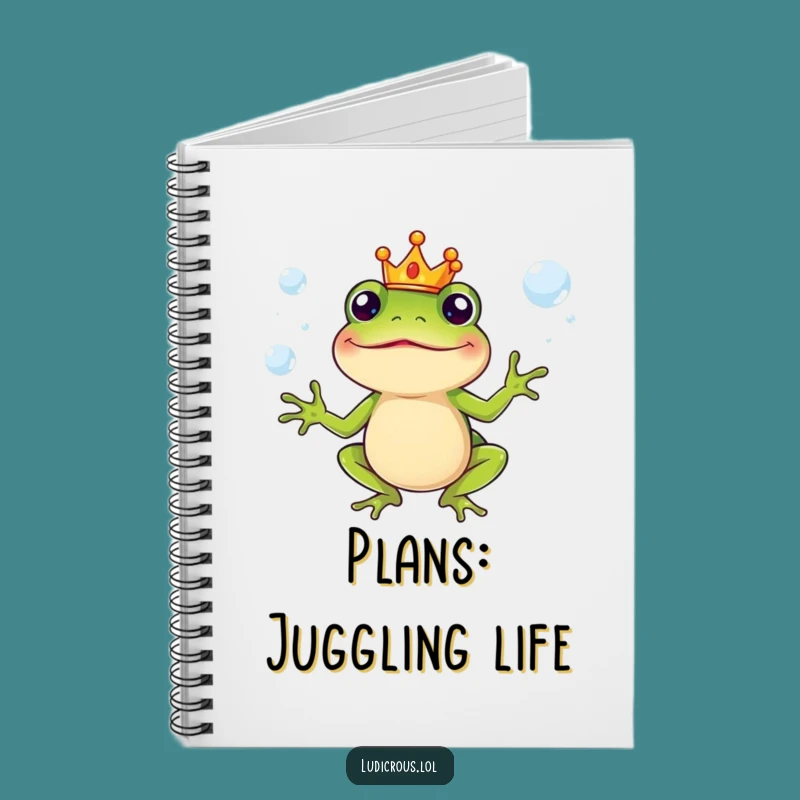 Funny Notebook - Frog King Juggling Bubbles - Royal Journal Gift!