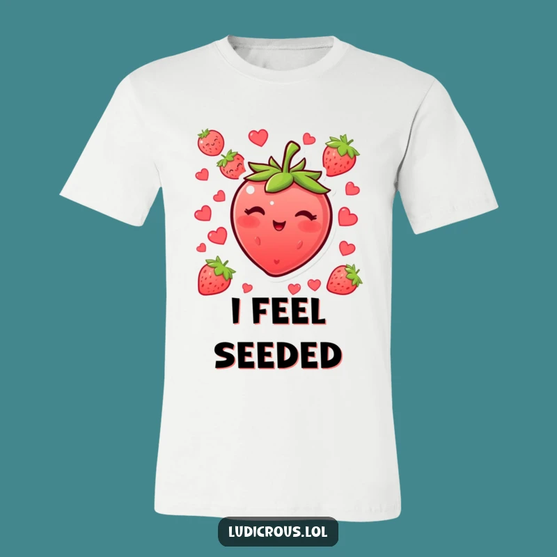 Funny Blushing Strawberry Wink T-Shirt - Adorable & Humorous Apparel for Fruit Lovers