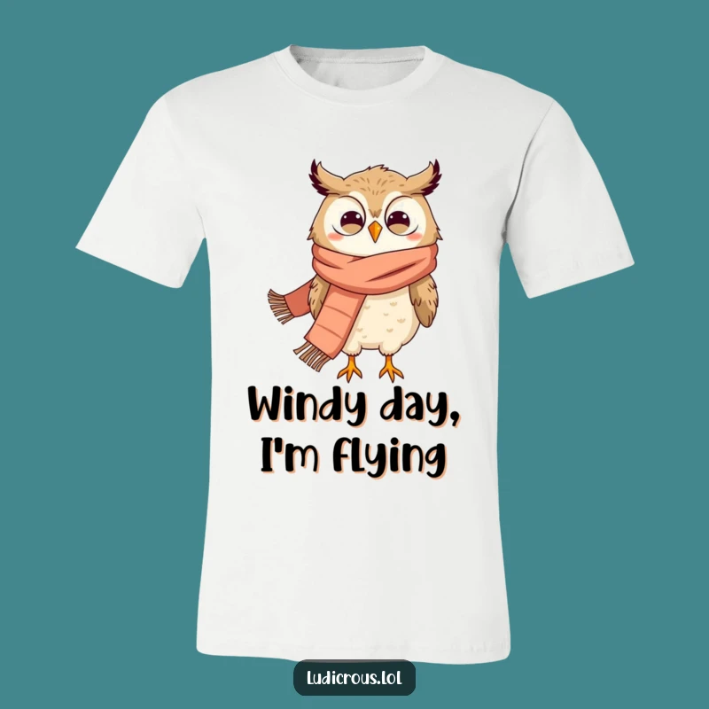 Funny Windblown Owl T-Shirt: Grinning Owl in Scarf, Hilarious Gift for Bird Lovers