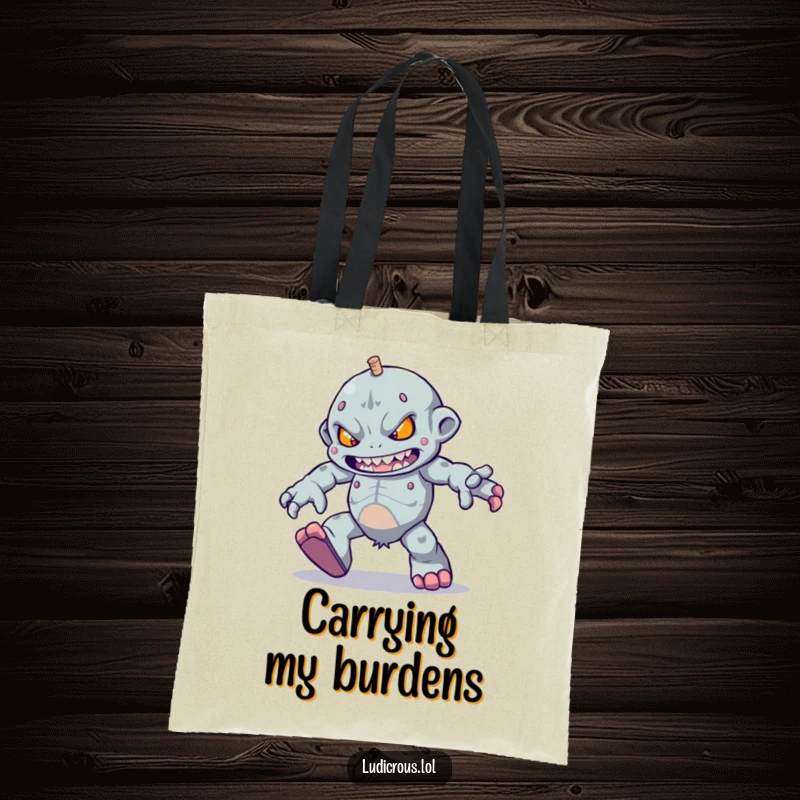 Funny determined golem character trying to skip with heavy feet, this tote bag is a funny gift for the strong.