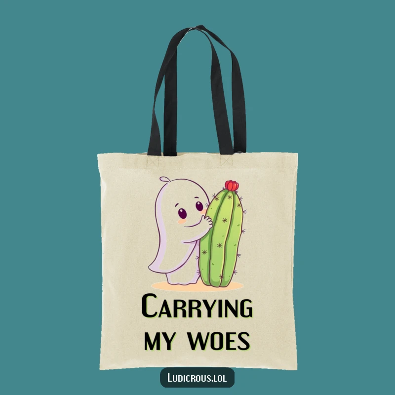 Funny Ghost Cactus Hug Tote Bag: Carry Your Laughs - Perfect Gift!