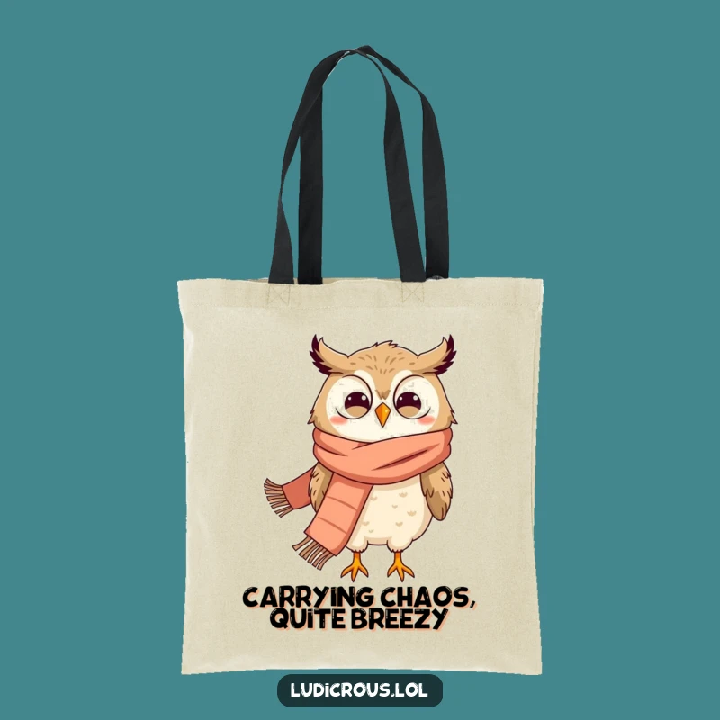 Funny Owl Tote Bag: Grinning Owl Scarf, Windblown Design, Hilarious Shopping Accessory Gift